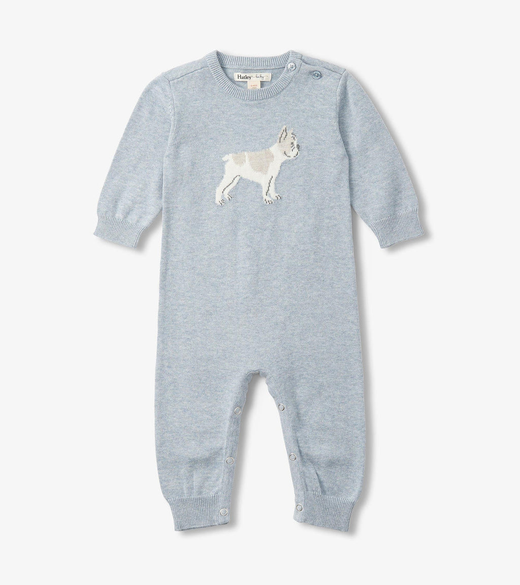 Hatley Little Bulldog Sweater Romper in Baby Blue