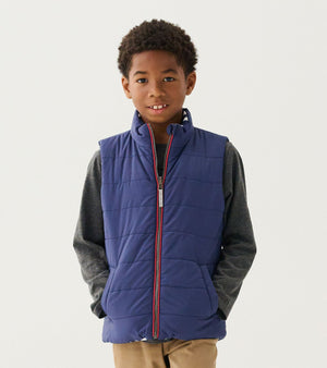 Hatley Reversible Quilted Dino Fossils Vest in Patriot Blue