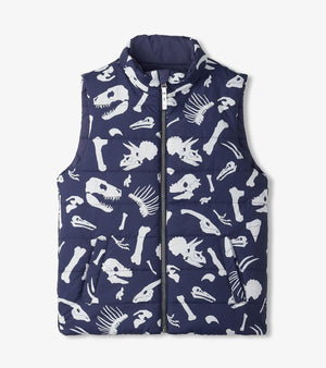 Hatley Reversible Quilted Dino Fossils Vest in Patriot Blue