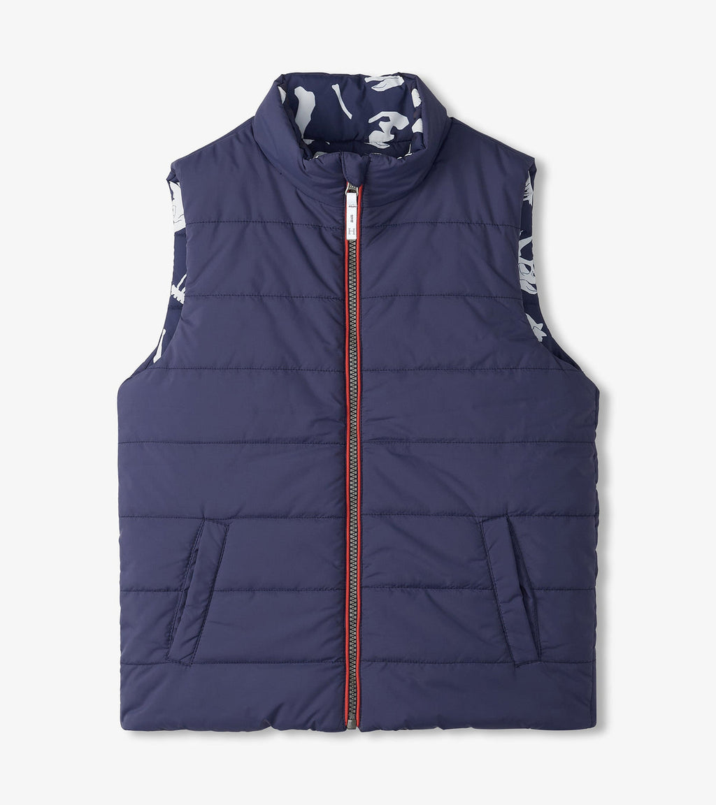 Hatley Reversible Quilted Dino Fossils Vest in Patriot Blue