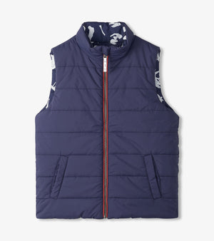 Hatley Reversible Quilted Dino Fossils Vest in Patriot Blue