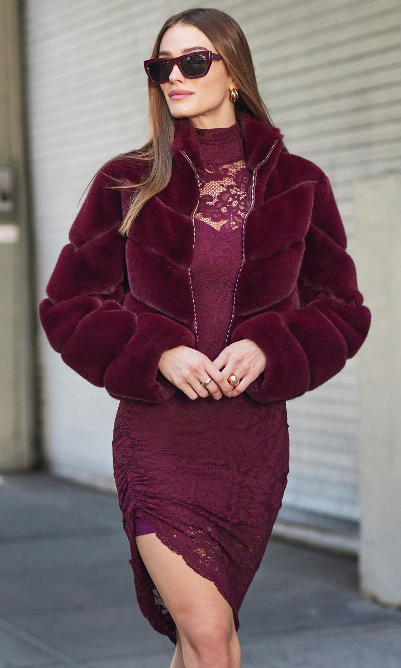 Generation Love Brianna Faux Fur Jacket in Cabernet