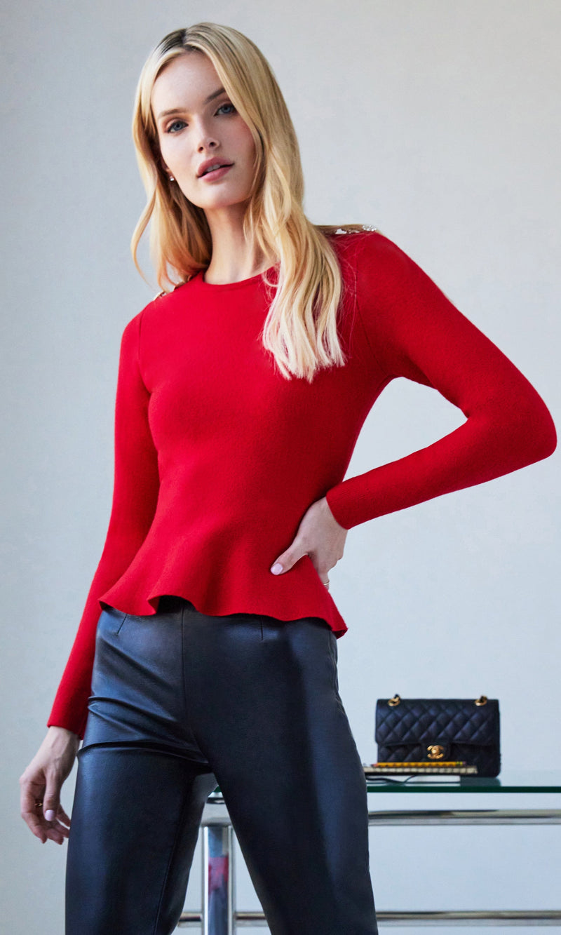 Generation Love Panache Peplum Sweater in Red