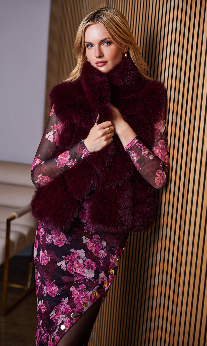 Generation Love Rosario Faux Fur Vest in Cabernet