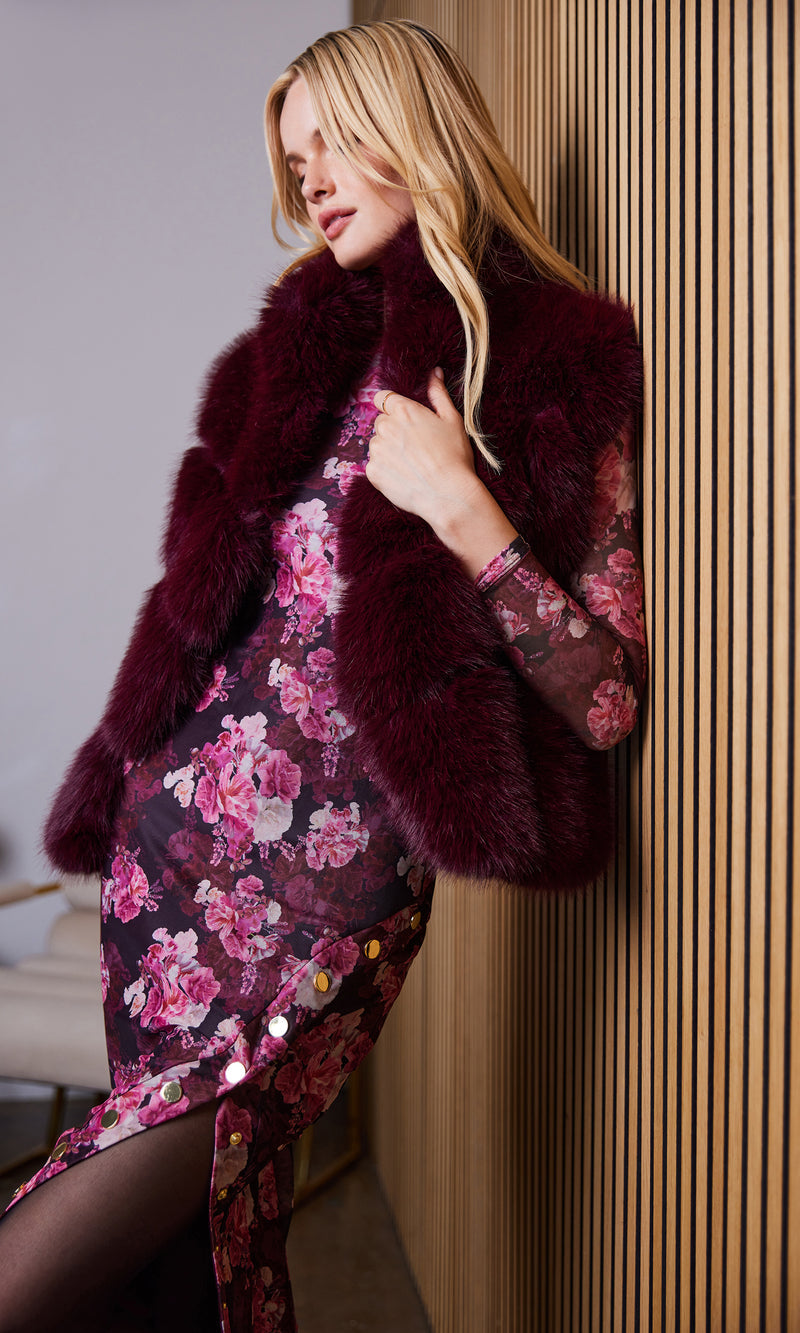 Generation Love Rosario Faux Fur Vest in Cabernet