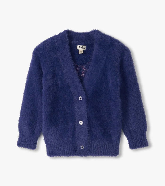 Hatley Pink Bow Fuzzy Cardigan in Bright Cobalt