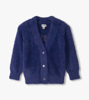 Hatley Pink Bow Fuzzy Cardigan in Bright Cobalt