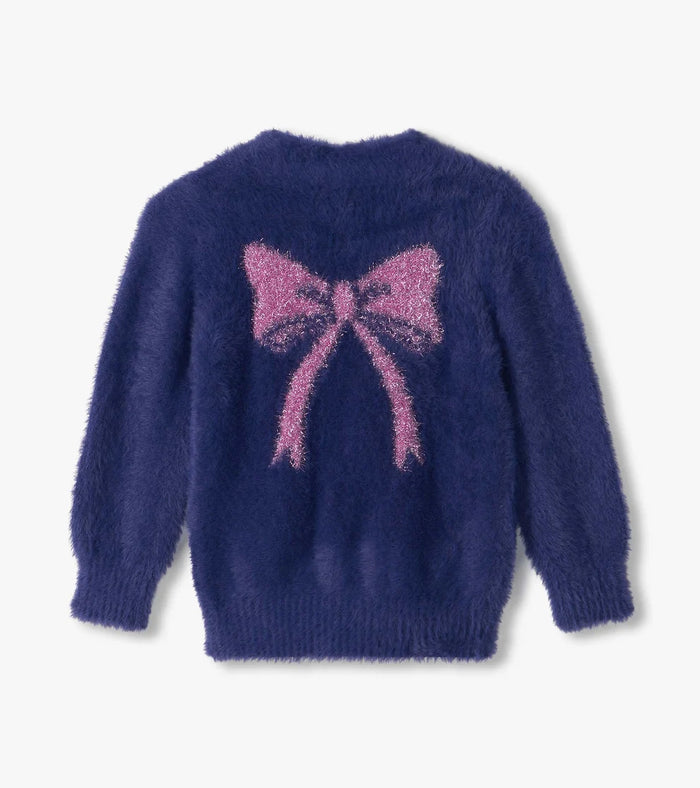 Hatley Pink Bow Fuzzy Cardigan in Bright Cobalt