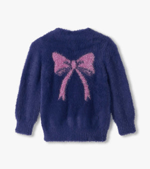 Hatley Pink Bow Fuzzy Cardigan in Bright Cobalt