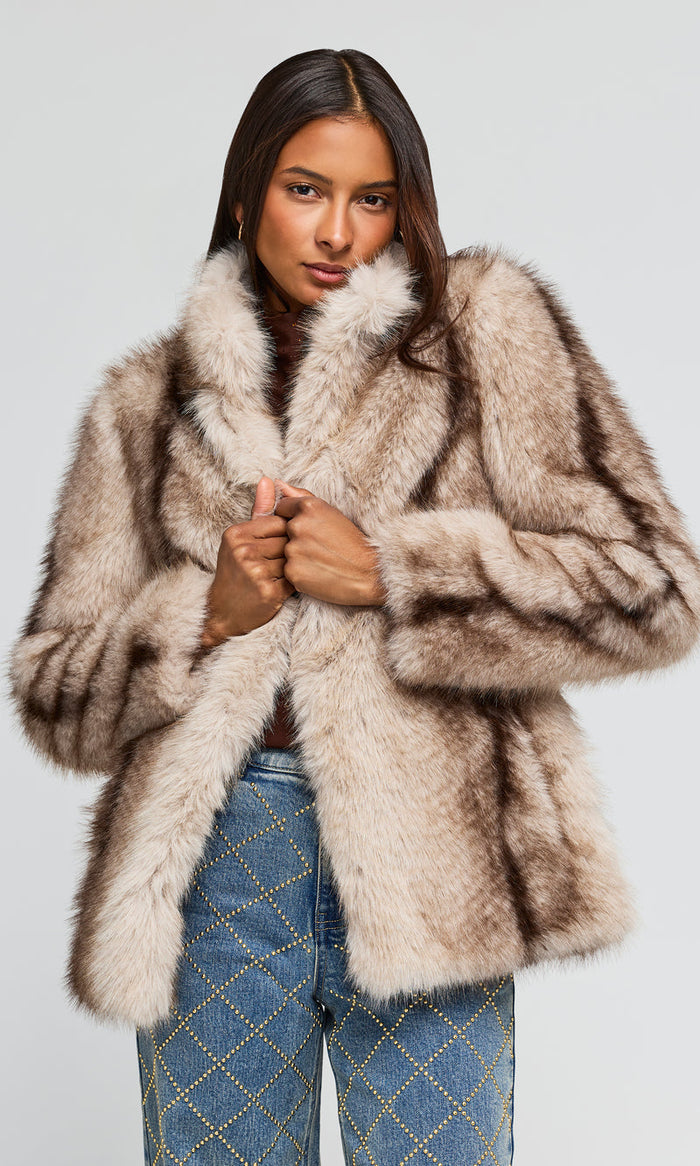 Generation Love Genesis Faux Fur Jacket in Toasted Beige