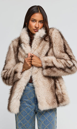 Generation Love Genesis Faux Fur Jacket in Toasted Beige
