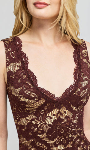 Generation Love Leila Lace Top in Espresso/Beige