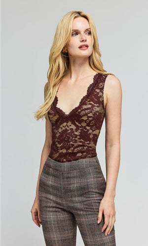 Generation Love Leila Lace Top in Espresso/Beige