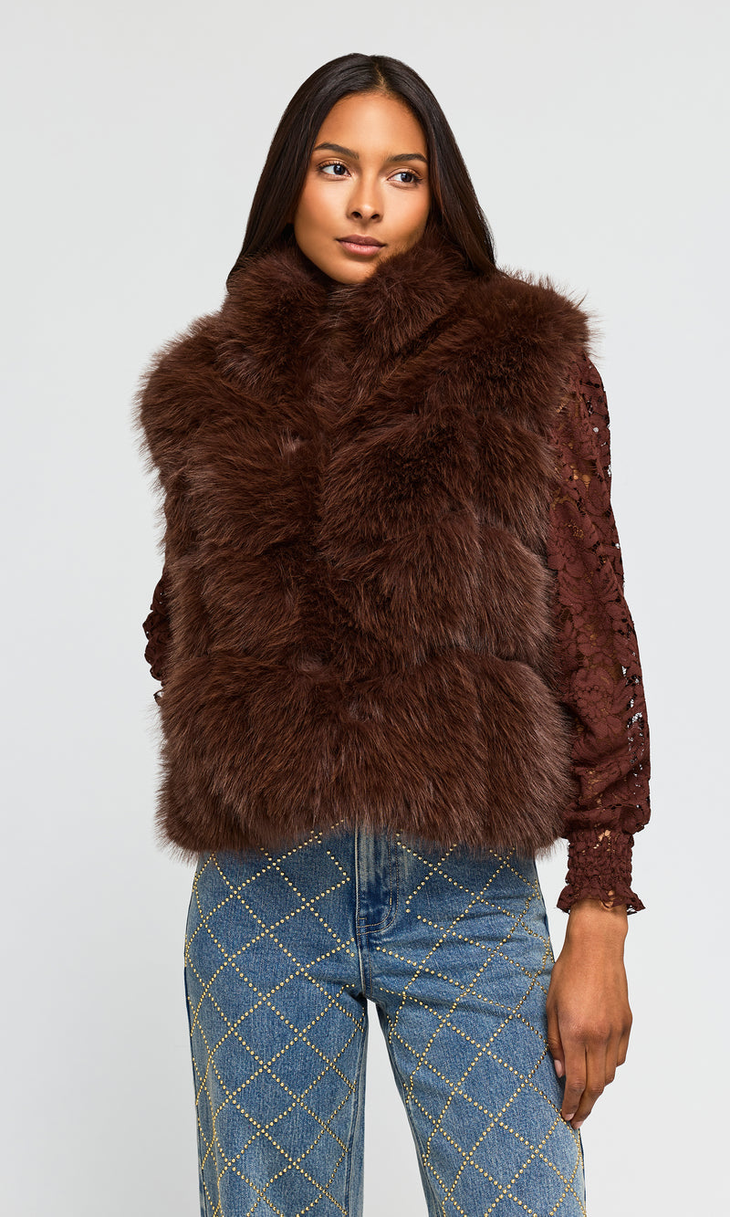 Generation Love Rosario Faux Fur Vest in Espresso