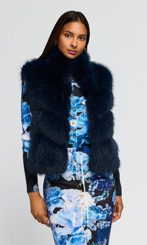 Generation Love Rosario Faux Fur Vest in Peacock