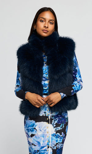 Generation Love Rosario Faux Fur Vest in Peacock