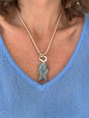 Forever Blythe Amazonite Fish Pendant Necklace in Mint/Emerald/Beige