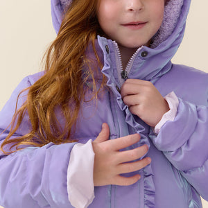 Pink Chicken Ruffle Pete Puffer in Lavender
