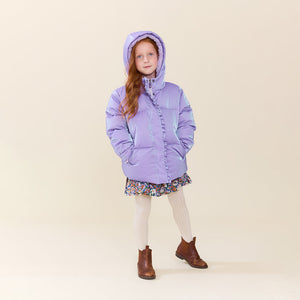 Pink Chicken Ruffle Pete Puffer in Lavender