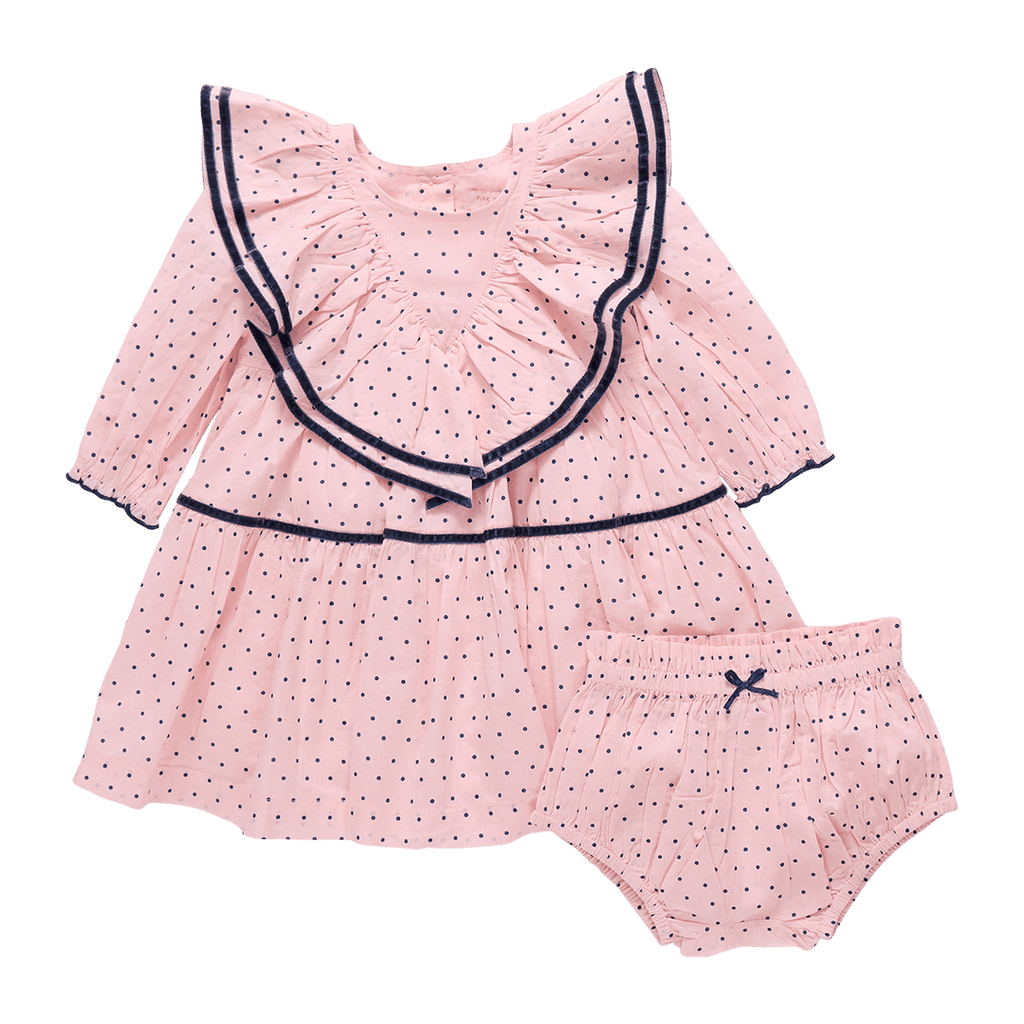 Pink Chicken Baby Raphaela Dress Set in Strawberry Cream Polka Dot