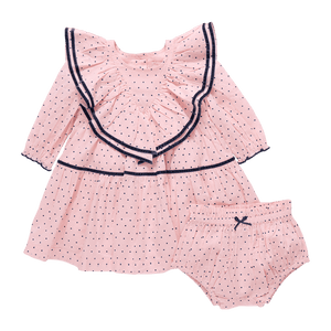 Pink Chicken Baby Raphaela Dress Set in Strawberry Cream Polka Dot