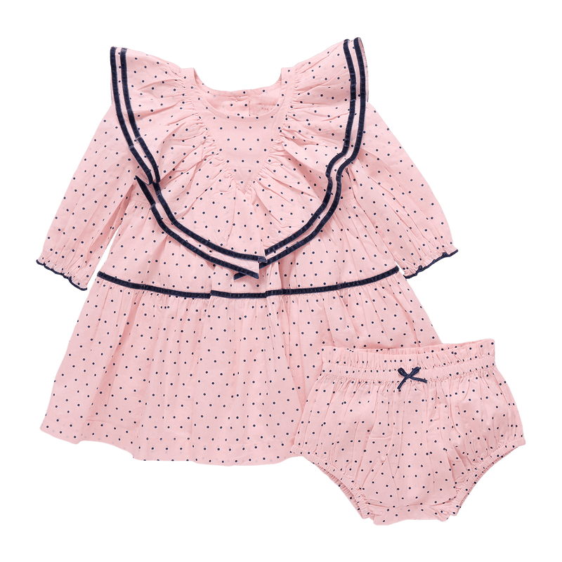 Pink Chicken Baby Raphaela Dress Set in Strawberry Cream Polka Dot