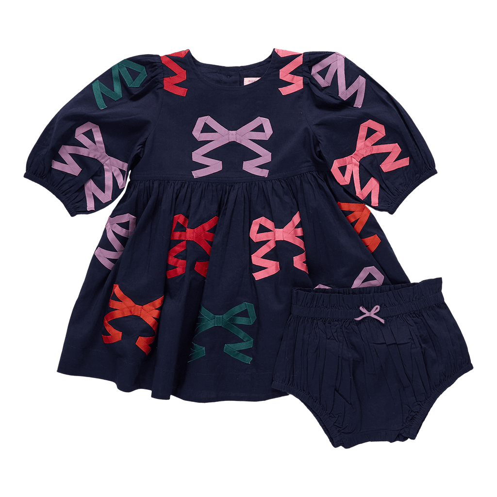Pink Chicken Baby Brooke Dress Set in Multi Bow Applique