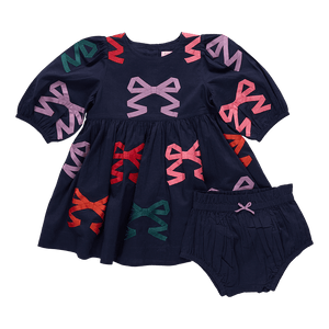 Pink Chicken Baby Brooke Dress Set in Multi Bow Applique