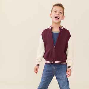 Pink Chicken Boys Varsity Zip Sweater in Burgundy