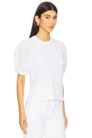 Frame The Lace Sleeve Tee in White