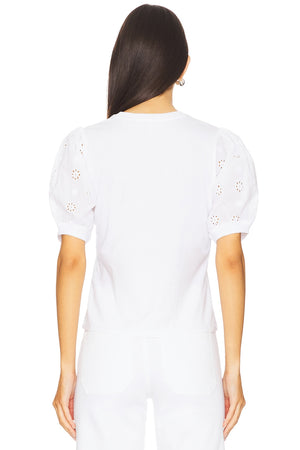 Frame The Lace Sleeve Tee in White