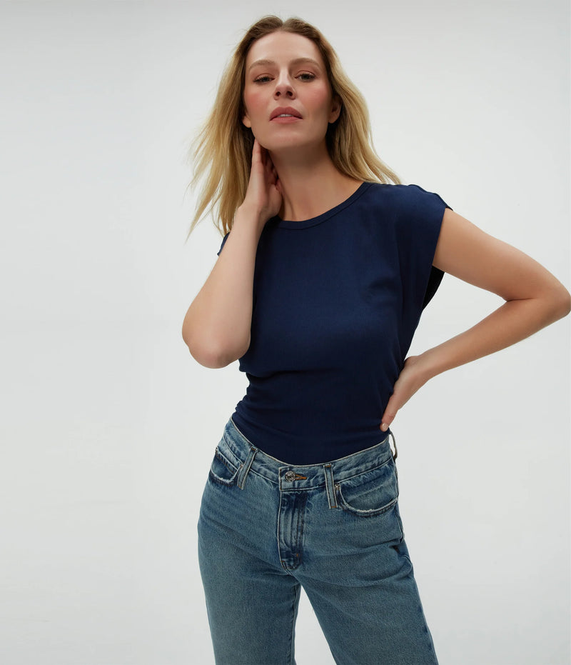 Michael Stars Joni Power Shoulder Tee in Nocturnal