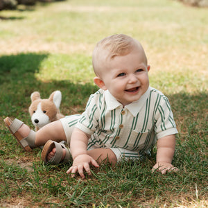 Petit Lem Fern & Off-White Beach Terry Romper