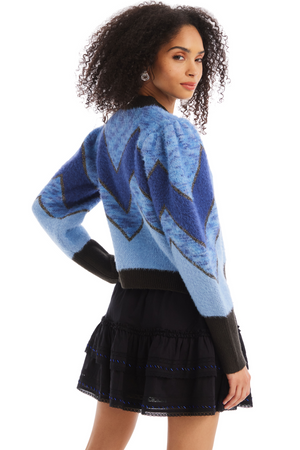 Allison Fuzzy Chevron Cardigan in Blue Multi