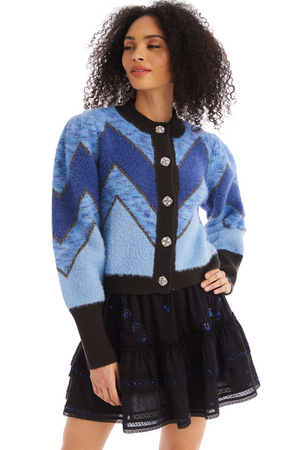 Allison Fuzzy Chevron Cardigan in Blue Multi