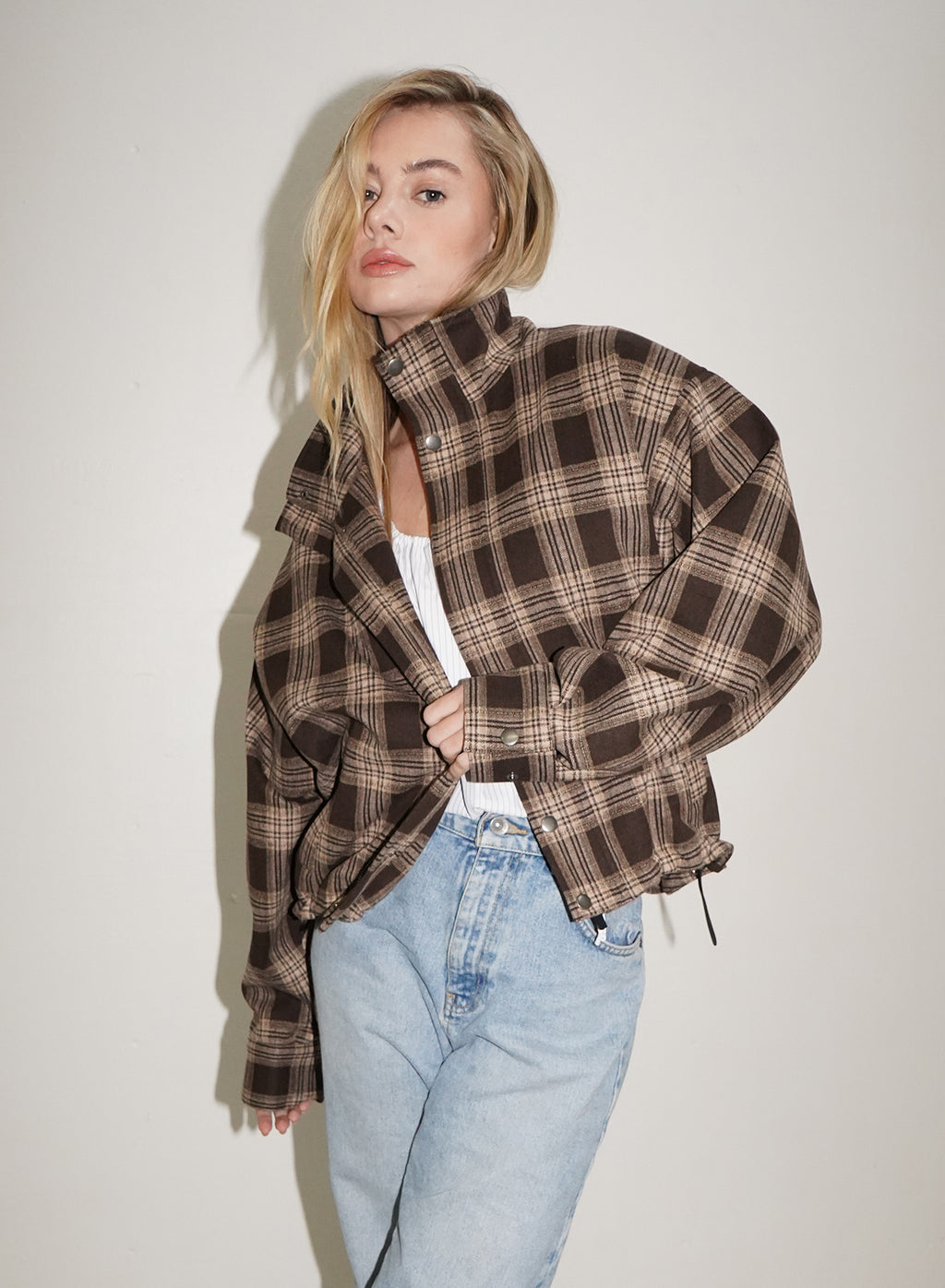 LNA Broadway Plaid Jacket in Brown