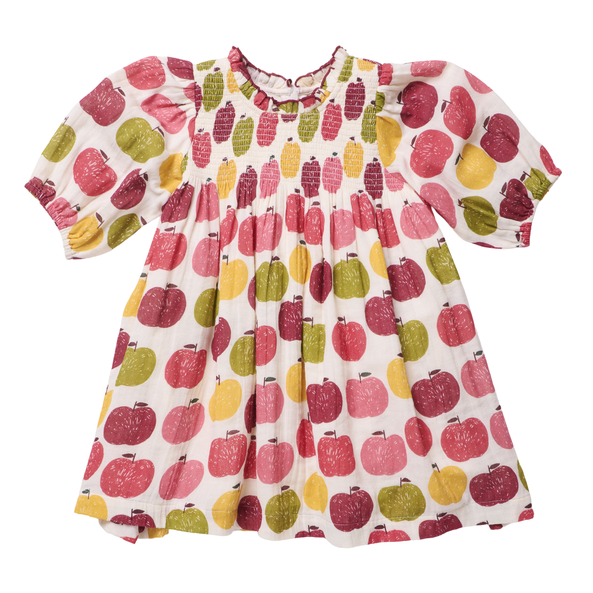 Pink Chicken Puff Sleeve Stevie Dress in Pink Delicious Apples