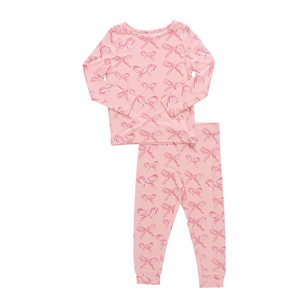 Pink Chicken Bamboo Pajama Set in Candy Cane Bows