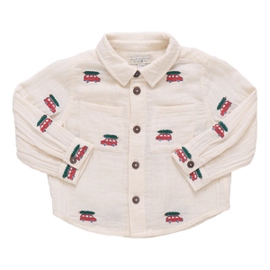 Pink Chicken Boys Jack Shirt in Tree Farm Embroidery