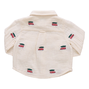 Pink Chicken Boys Jack Shirt in Tree Farm Embroidery