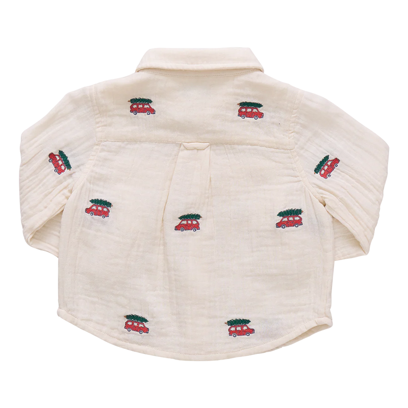 Pink Chicken Boys Jack Shirt in Tree Farm Embroidery