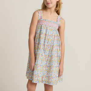 Minnow Smocked Ruffle Strap Dress in Jasmine Blossom