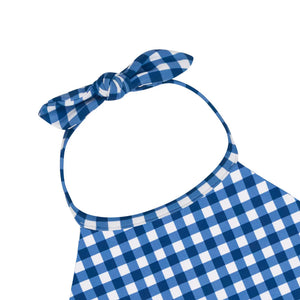 Minnow Girls Navy Picnic Gingham Ruffle Halter One Piece