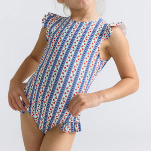 Minnow Girls Strawberry Patch Ruffle Cap Sleeve One Piece