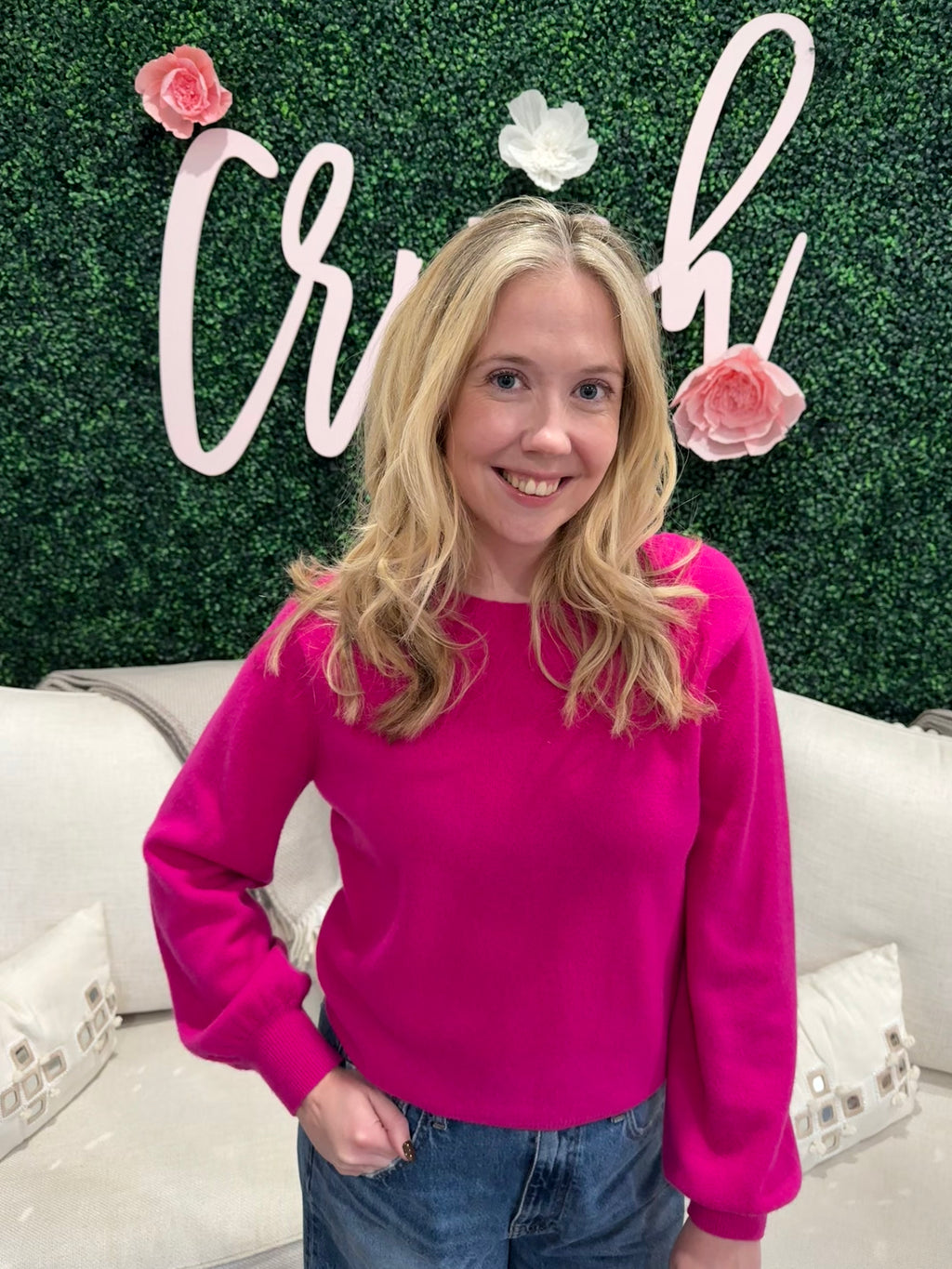 Colorush Cathy Scoop Back Sweater in Wild Berry