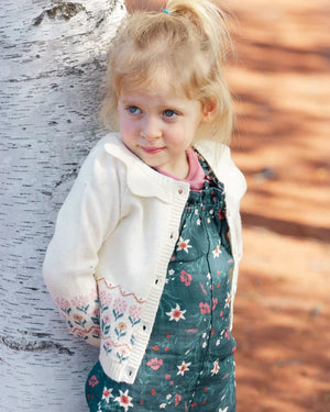 Deux Par Deux Knit Cardigan With Edelweiss Flowers