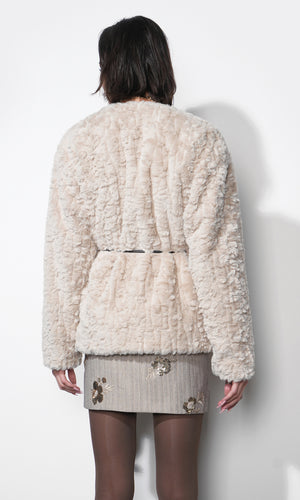 Greylin Yuri Collarless Faux Fur Jacket in Cream