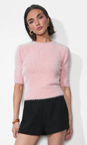 Greylin Odette Fuzzy Elbow Sleeve Top in Pink Lemonade