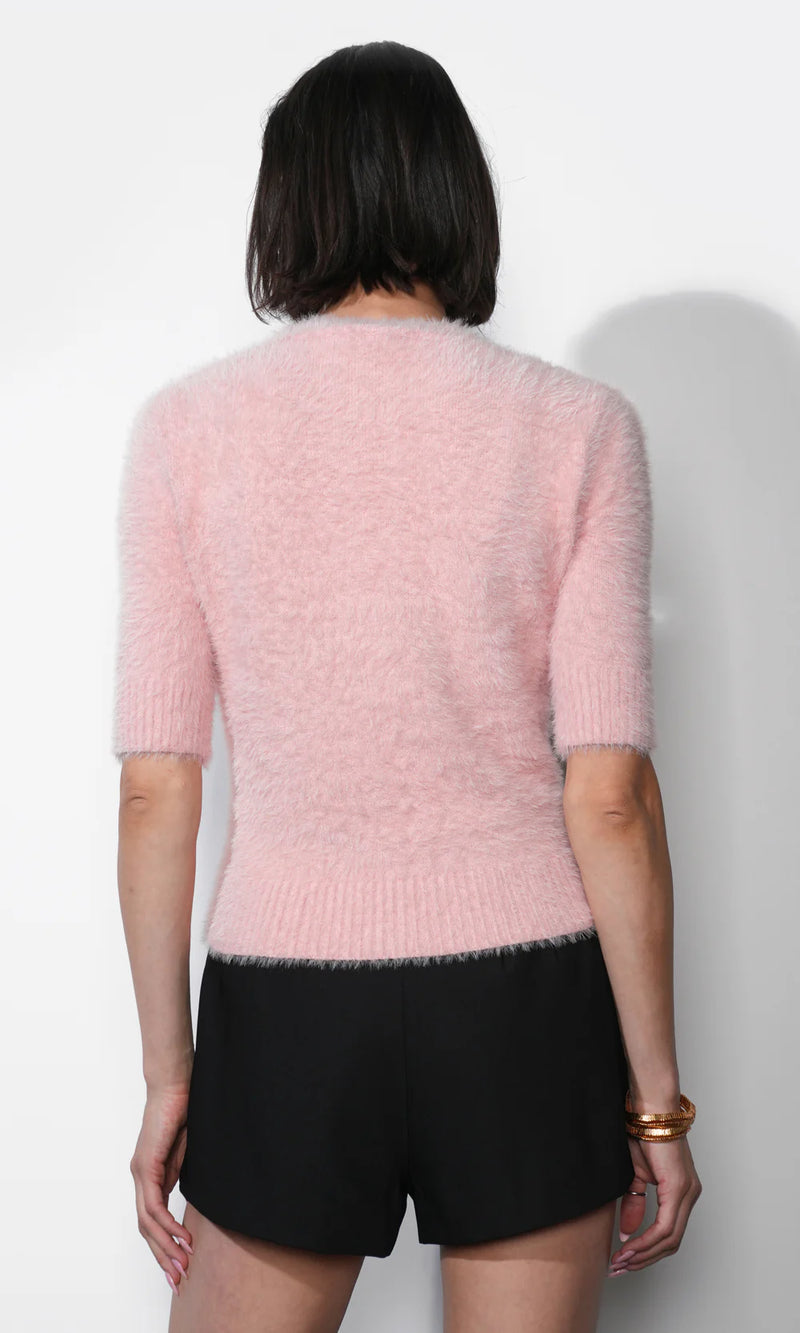 Greylin Odette Fuzzy Elbow Sleeve Top in Pink Lemonade