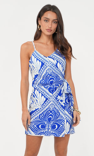 Greylin Bea Side Tie Wrap Mini Dress in Cobalt